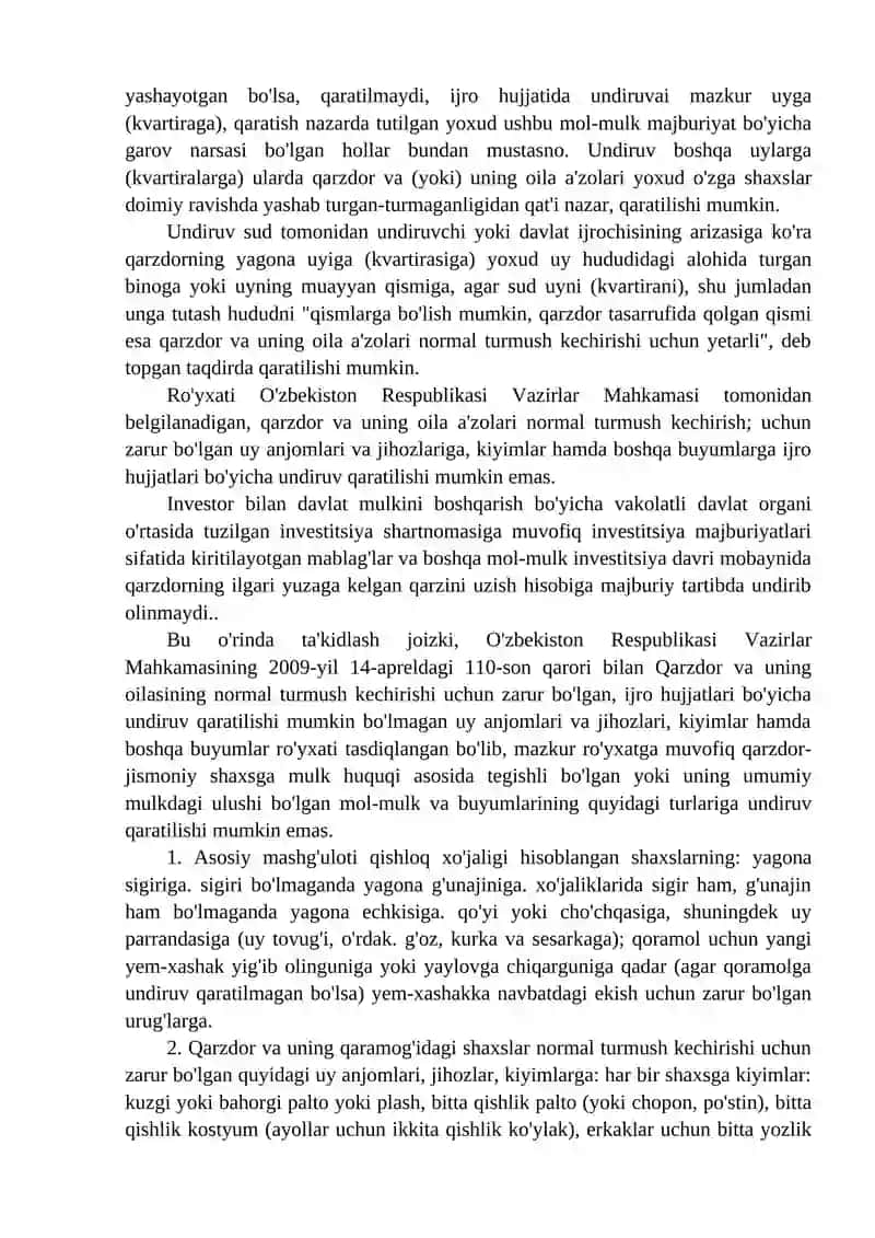 Undiruvni qarzdor yuridik shaxsning mol-mulkiga qaratishning xususiyatlari 2