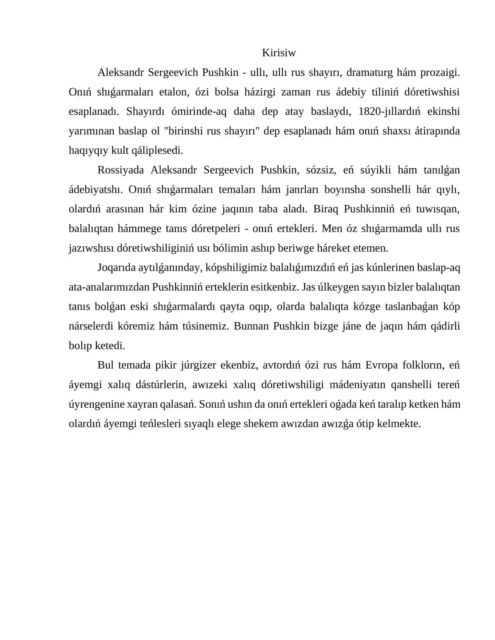 Aleksandr Sergeyevich Pushkin dóretken ertek-dástanlarda ilgeri súrilgan ideyalar 2