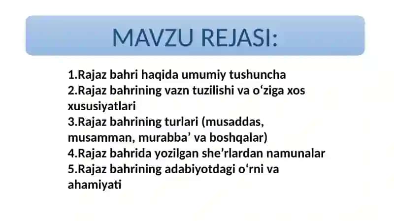 RAJAZ BAHRI VAZNLARI 2