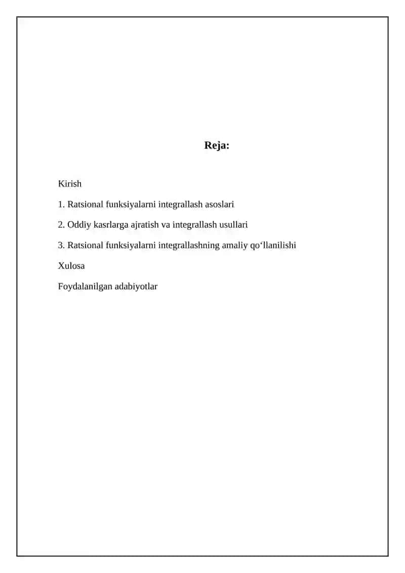 Kasr ratsional funksiyalarni integrallash 2