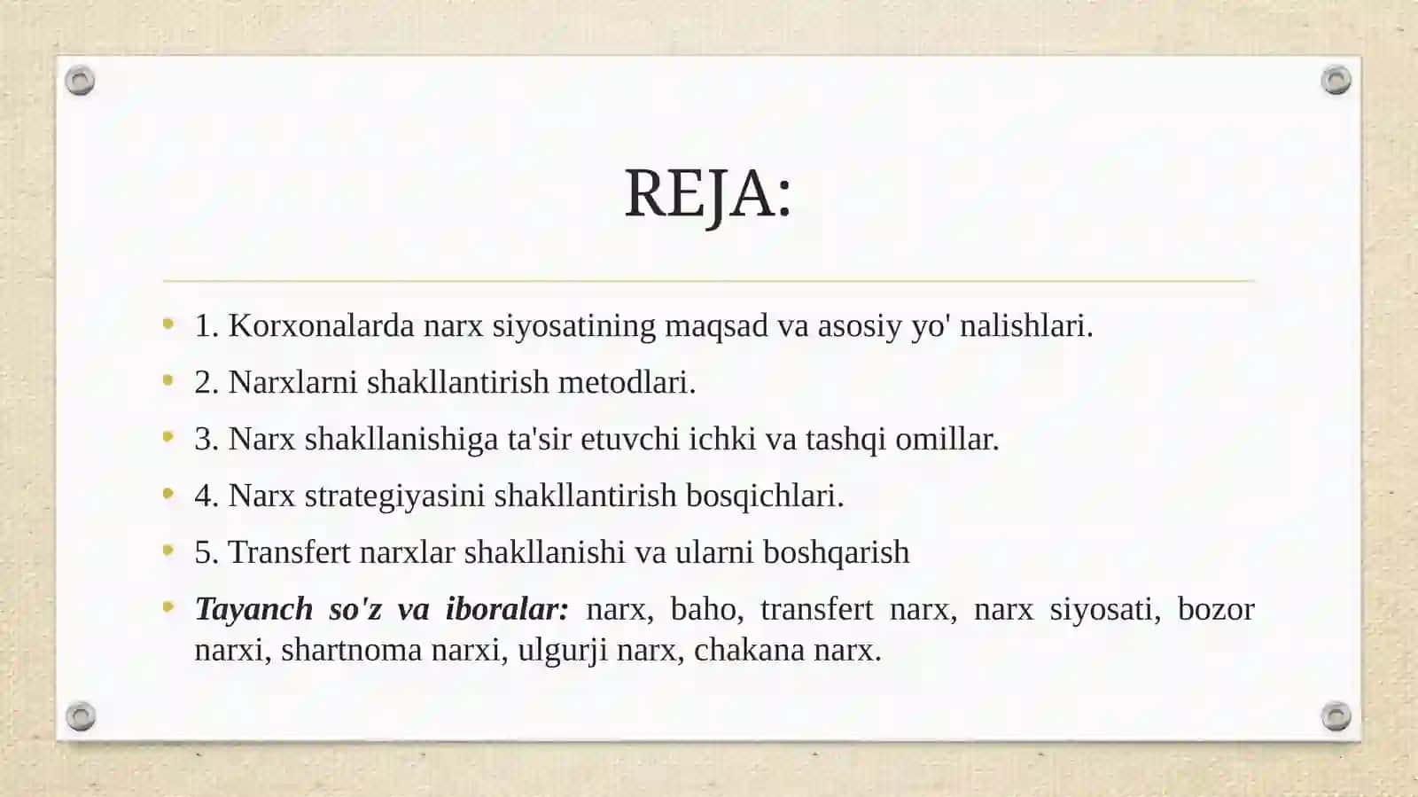 Korxonalarda narx shakllanish jarayonini boshqarish 2
