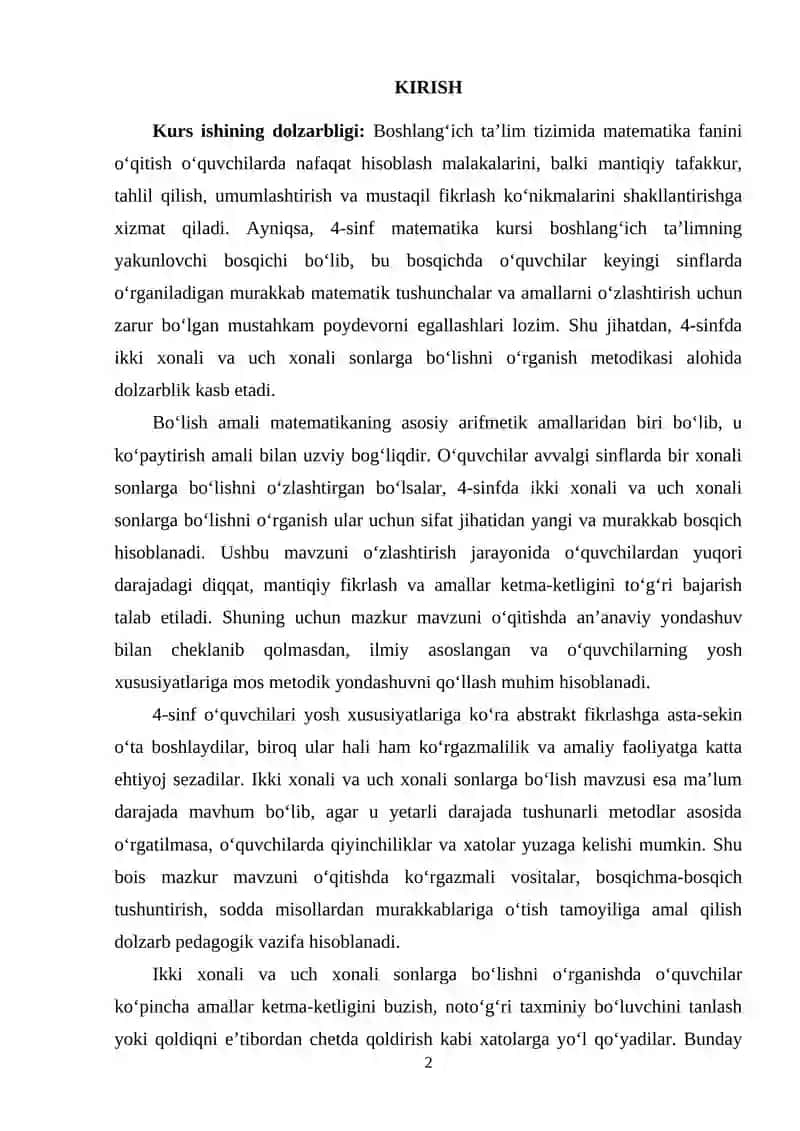 4-sinfda ikki xonali va uch xonali sonlarga bo'lishni o'rganish metodikasi 2