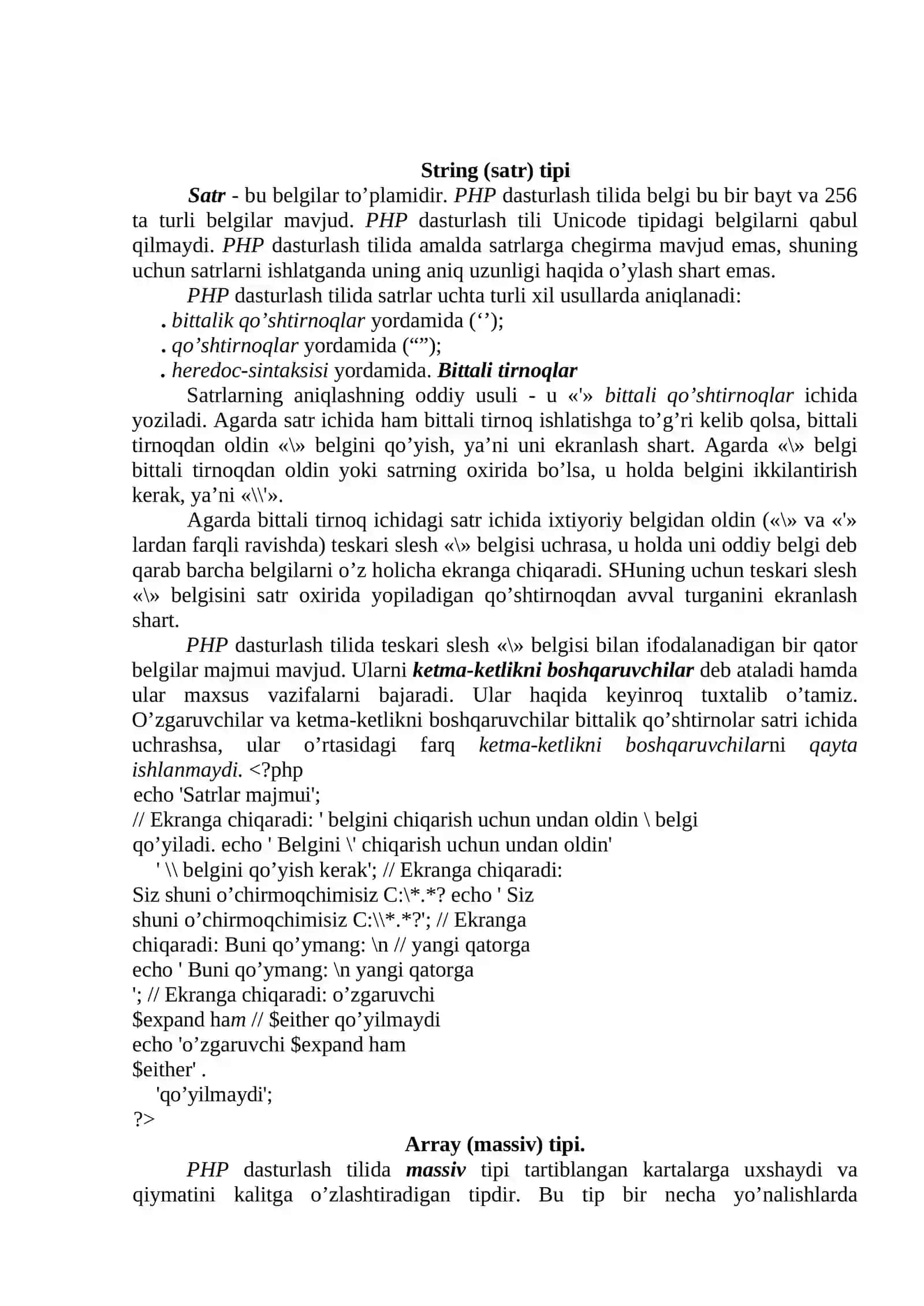PHP dа sаtr vа mаssivlаr bilаn ishlаsh 2
