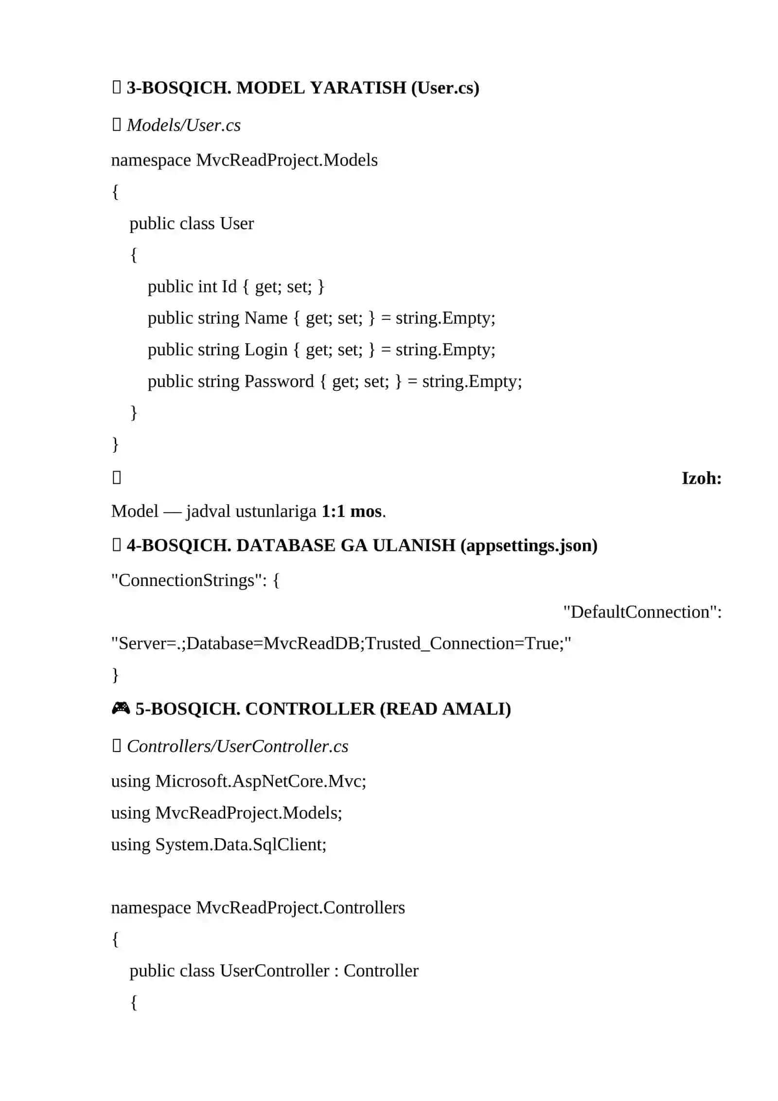 ASP.NET MVC — MA’LUMOTLAR BAZASINI O‘QISH (READ) 2