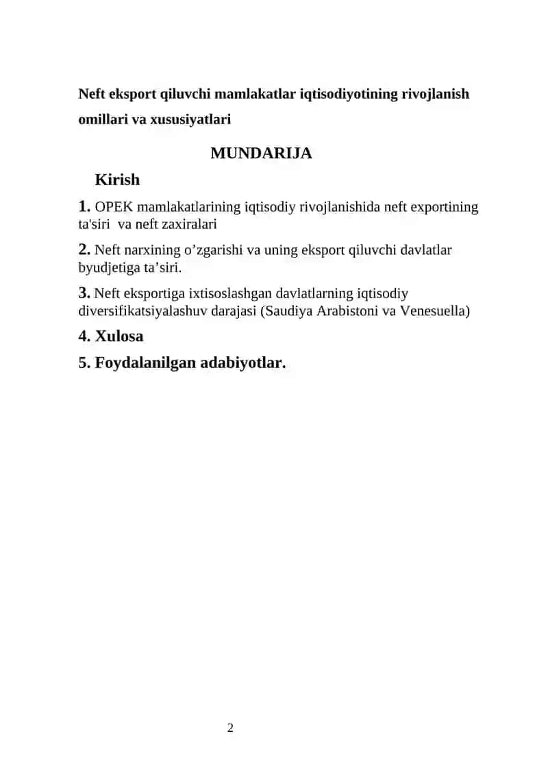 Neft eksport qiluvchi mamlakatlar iqtisodiyotining rivojlanish omillari va xususiyatlar 2