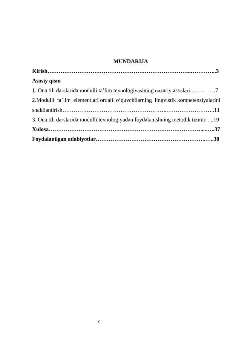 Ona tilini o‘qitishda modulli ta’lim elementlaridan foydalanish. 2
