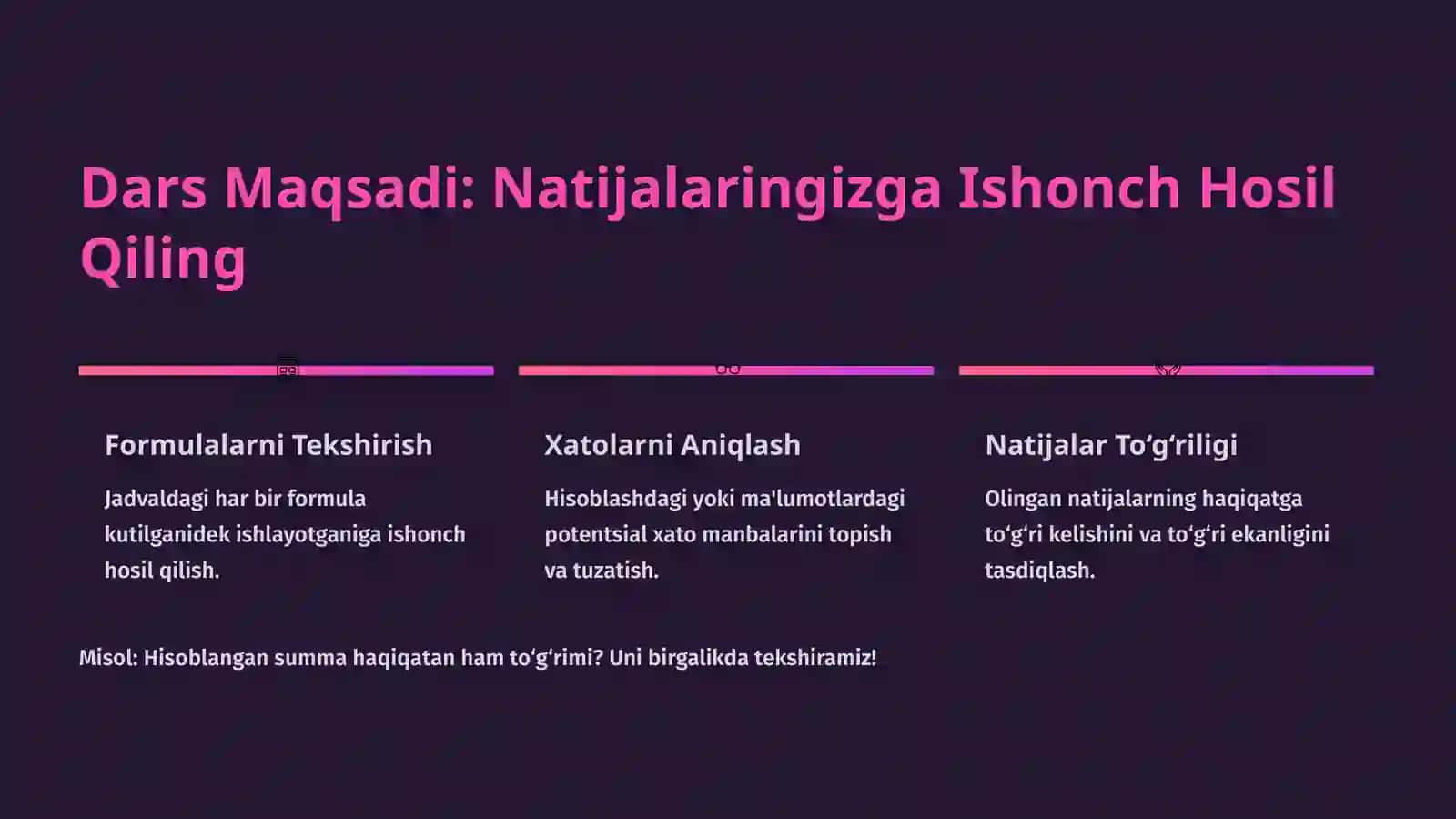 Elektron Jadvalni Sinovdan O‘tkazish: Ishonchlilik Sari Qadamlar 2