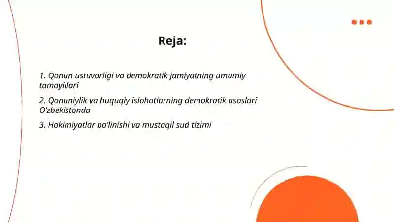 Oʻzbekistonda qonun ustuvorligi taʼminlashning demokratik asoslari.Korrupsiya va unga qarshi kurashning mazmun mohiyati 2