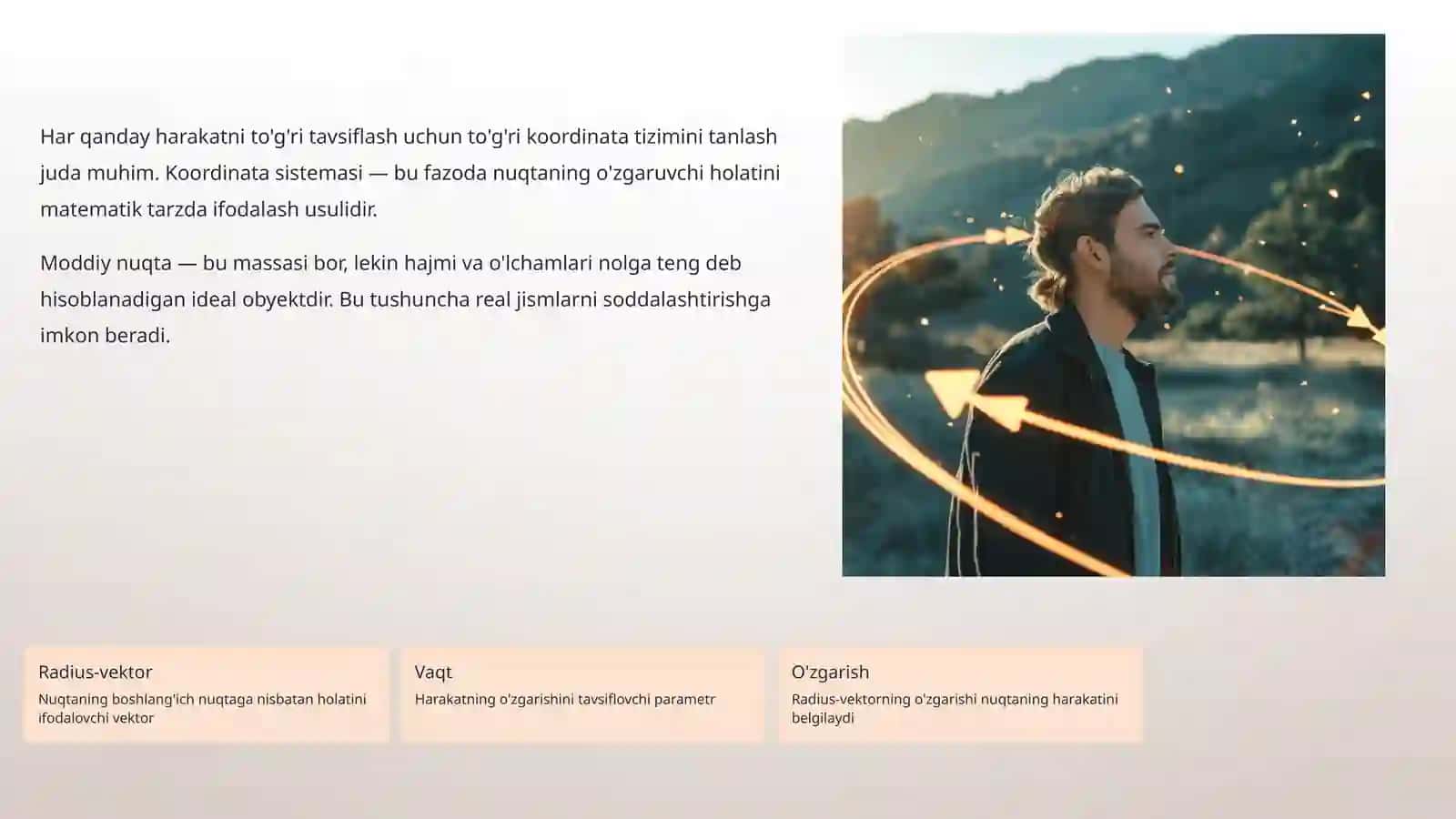 Nuqtaning egri chiziqli koordinatalardagi harakati: tezlik va tezlanish 2