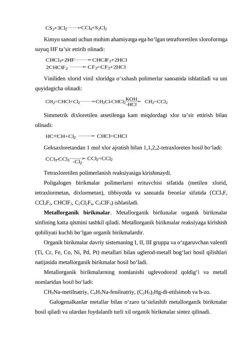 Di- va poligaloid birikmalar metallorganik birikmalar 2