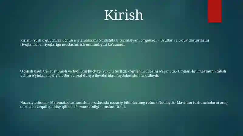 Bolalar Bog'Chasi Va Boshlang'Ich Sinflarda Matematika Fani O'Qitish Orasidagi Uzviylik 2