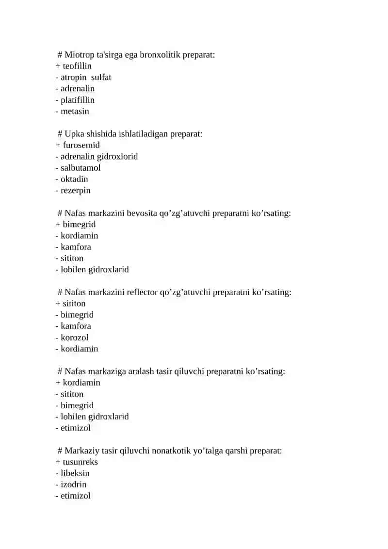 Nafas organlari faoliyatiga ta'sir etuvchi dori guruxi 2