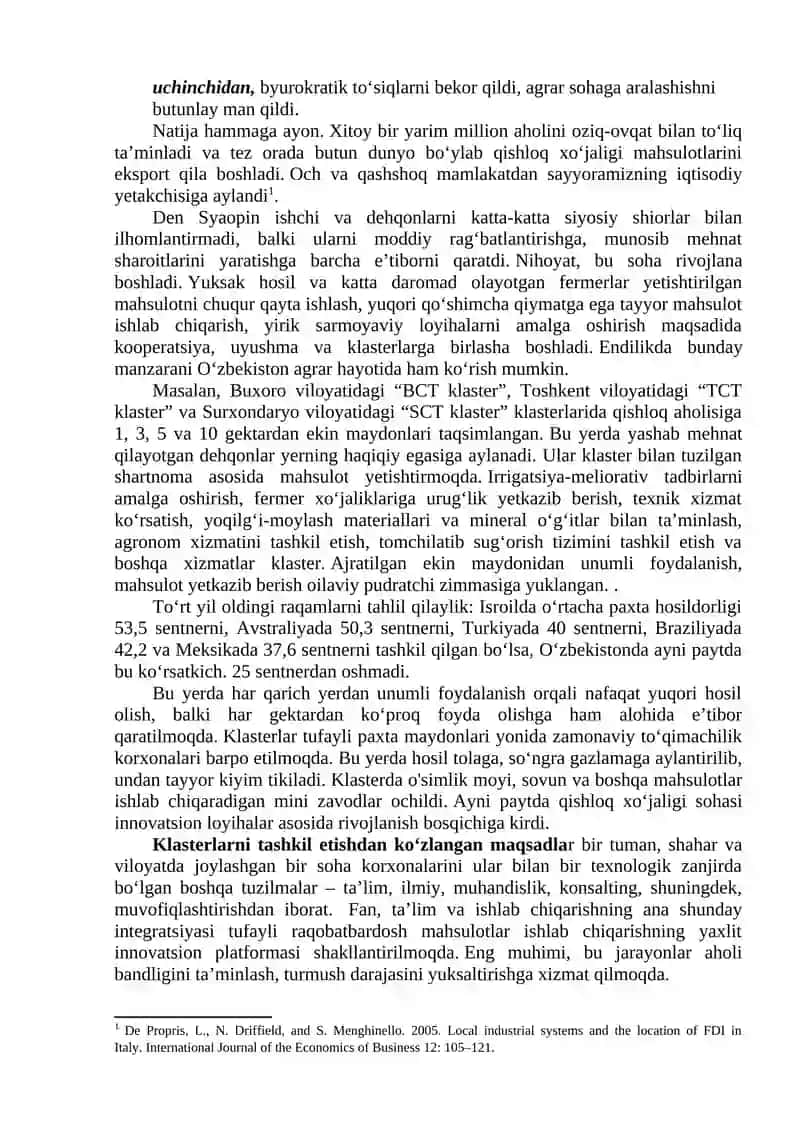 PAXTA- TO’QIMACHILIK KLASTERIDA XORIJ TAJRIBASI 2
