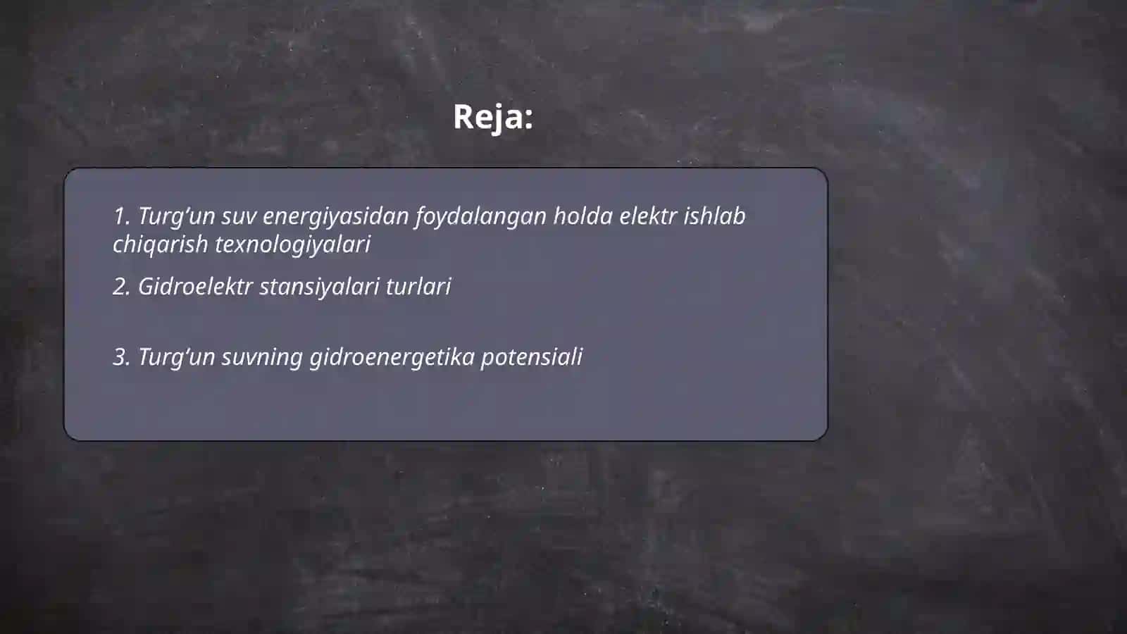 Turgʻun suvdan elektr energiyasi olish texnologiyasi 2