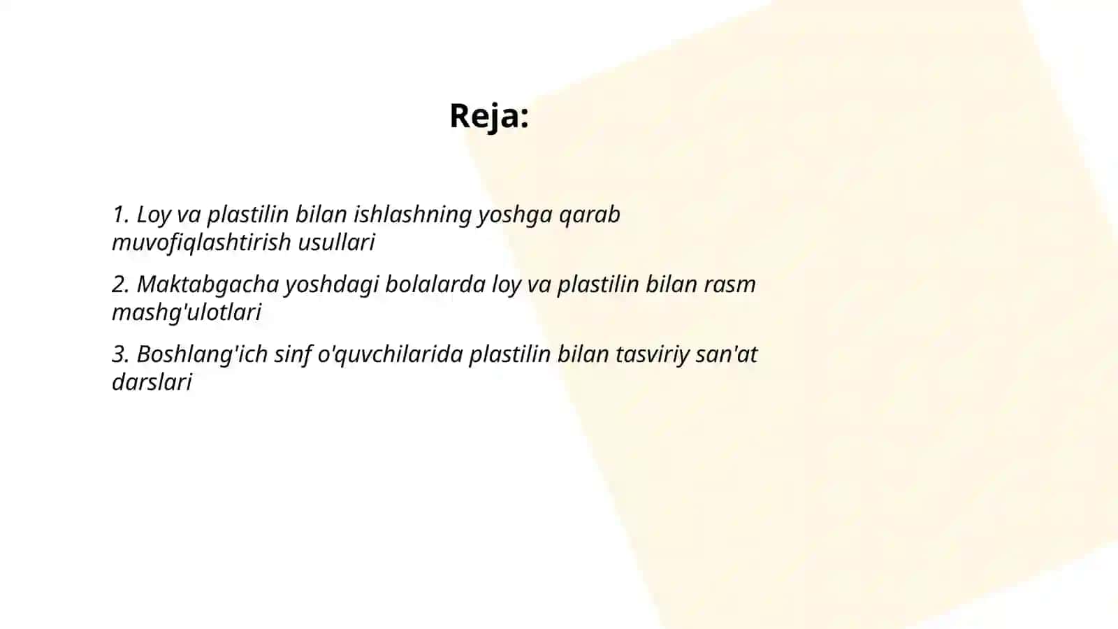 Turli yosh guruhlarida rasm mashģulotlarini tashkil qilish. (Loy va plastilin misolida) Saidova Gózala 2