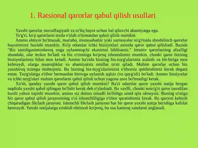 Qarorlarni boshqalar bilan bo`lishish va ularni ergashtirish 2