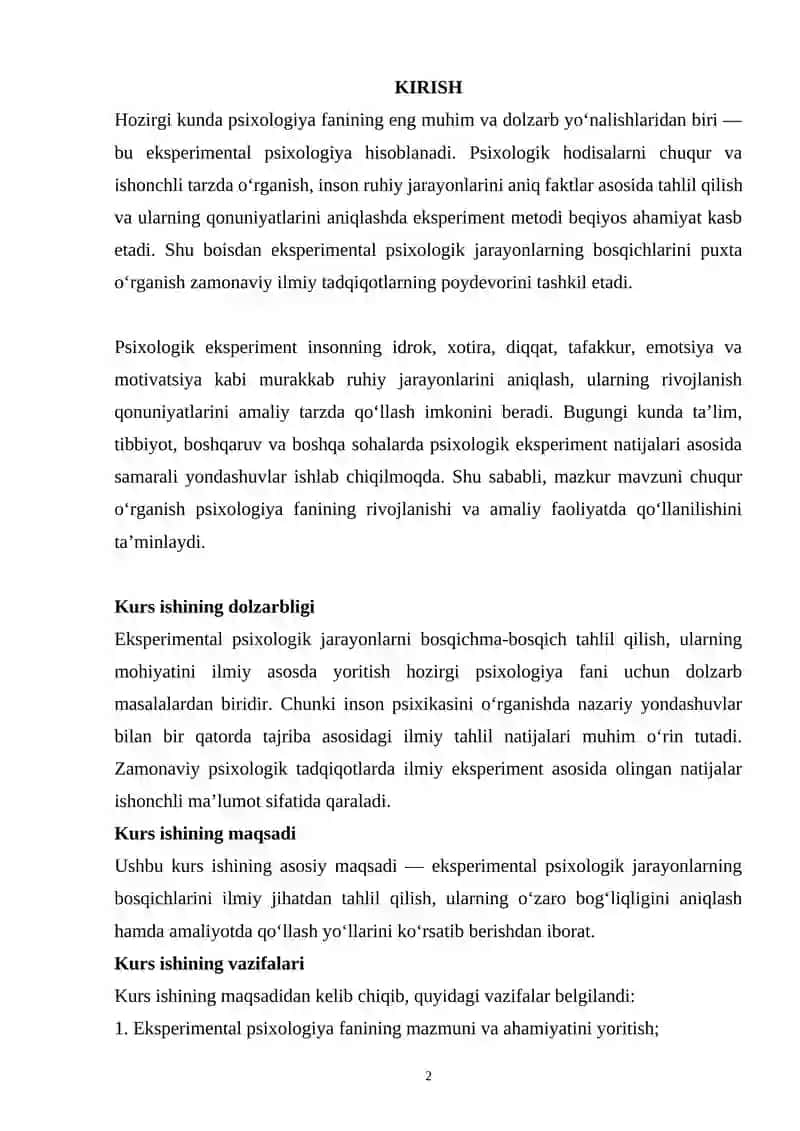 Eksperimental psixologik jarayonlar bosqichlari 2