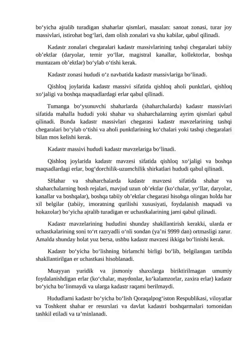 O‘zbekiston Respublikasi hududlarini kadastr bo‘yicha bo‘lish tarkibi va prinsiplari 2