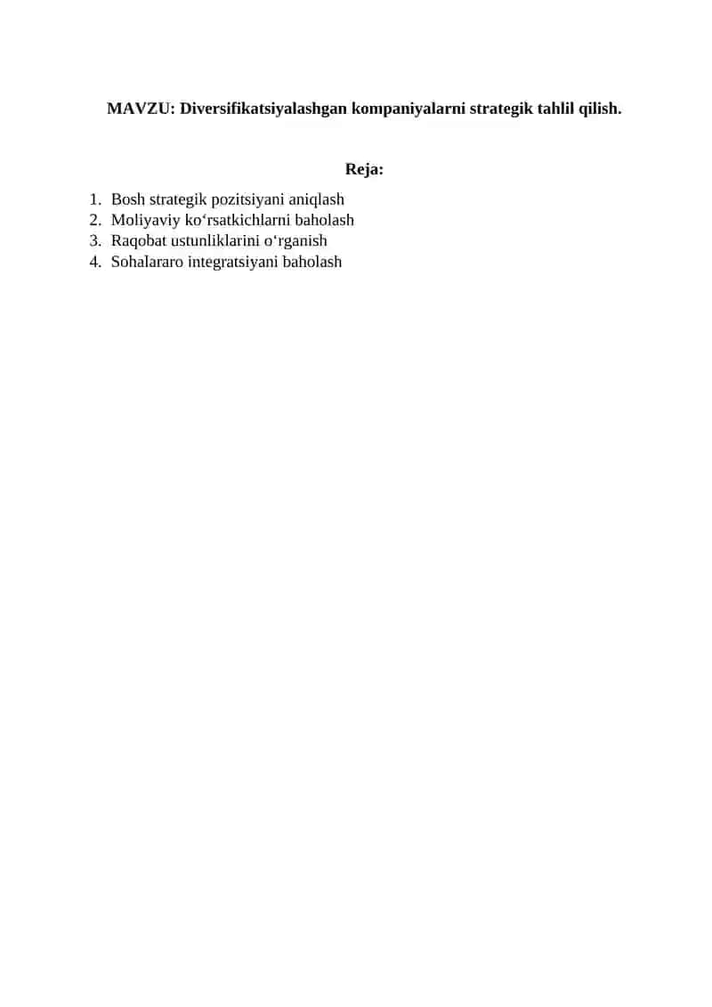 Diversifikatsiyalashgan kompaniyalarni strategik tahlil qilish 2