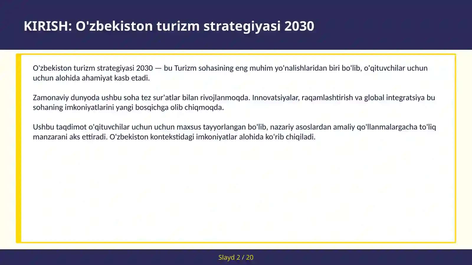 O'ZBEKISTON TURIZM STRATEGIYASI 2030 2