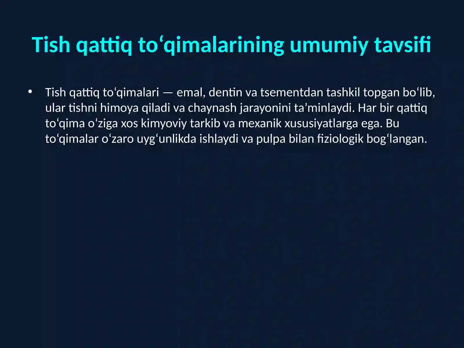 Tish qattiq to‘qimalarining tuzilishi, kariyes va kariyesiz kasalliklar 2
