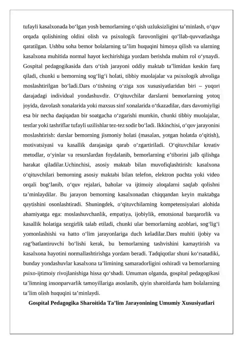 Gospital pedagogikada dars o‘tish jarayonining o‘ziga xosliklari 2