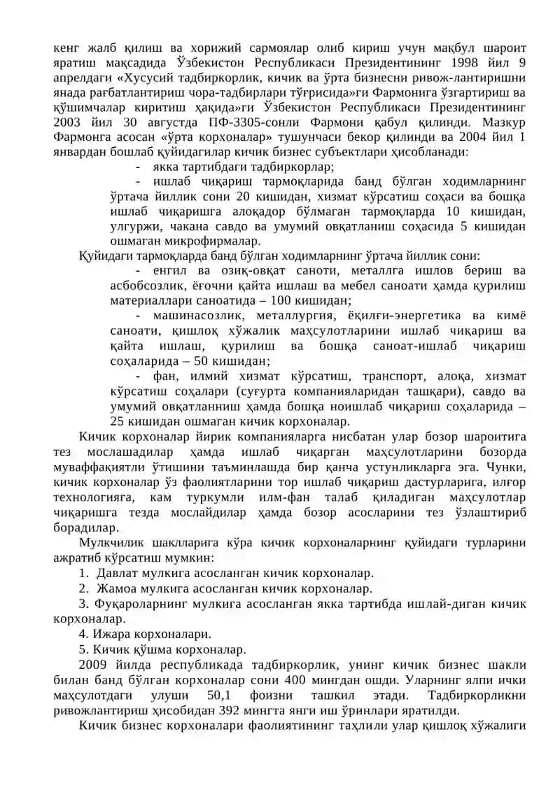Ўзбекистонда кичик бизнес ва тадбиркорлик фаолиятини ривожлантириш йўналишлари 2