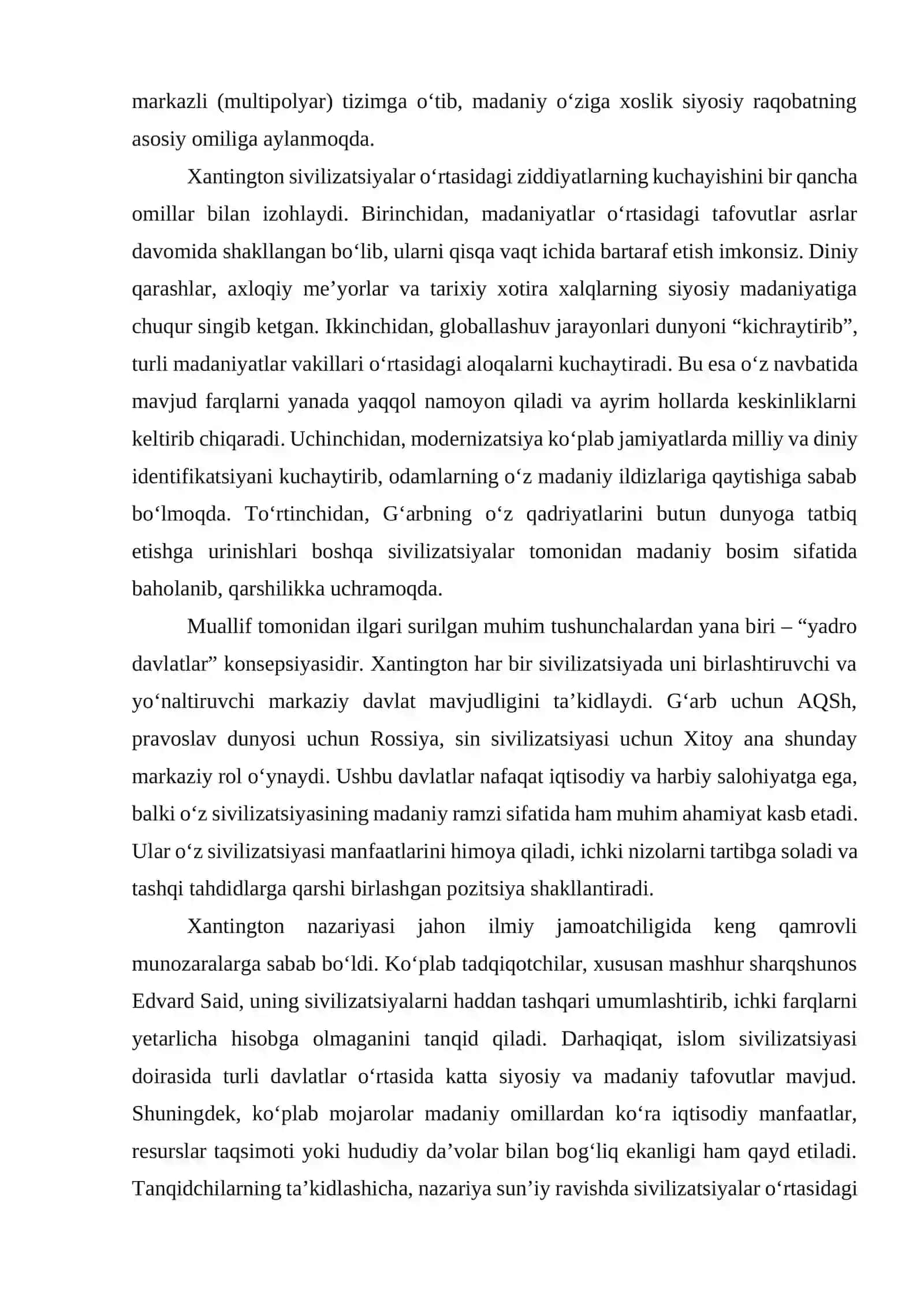 Samuel Xantingtonning “Sivilizatsiyalar to‘qnashuvi” konsepsiyasi zamonaviy siyosiy tafakkurga ta’siri 2