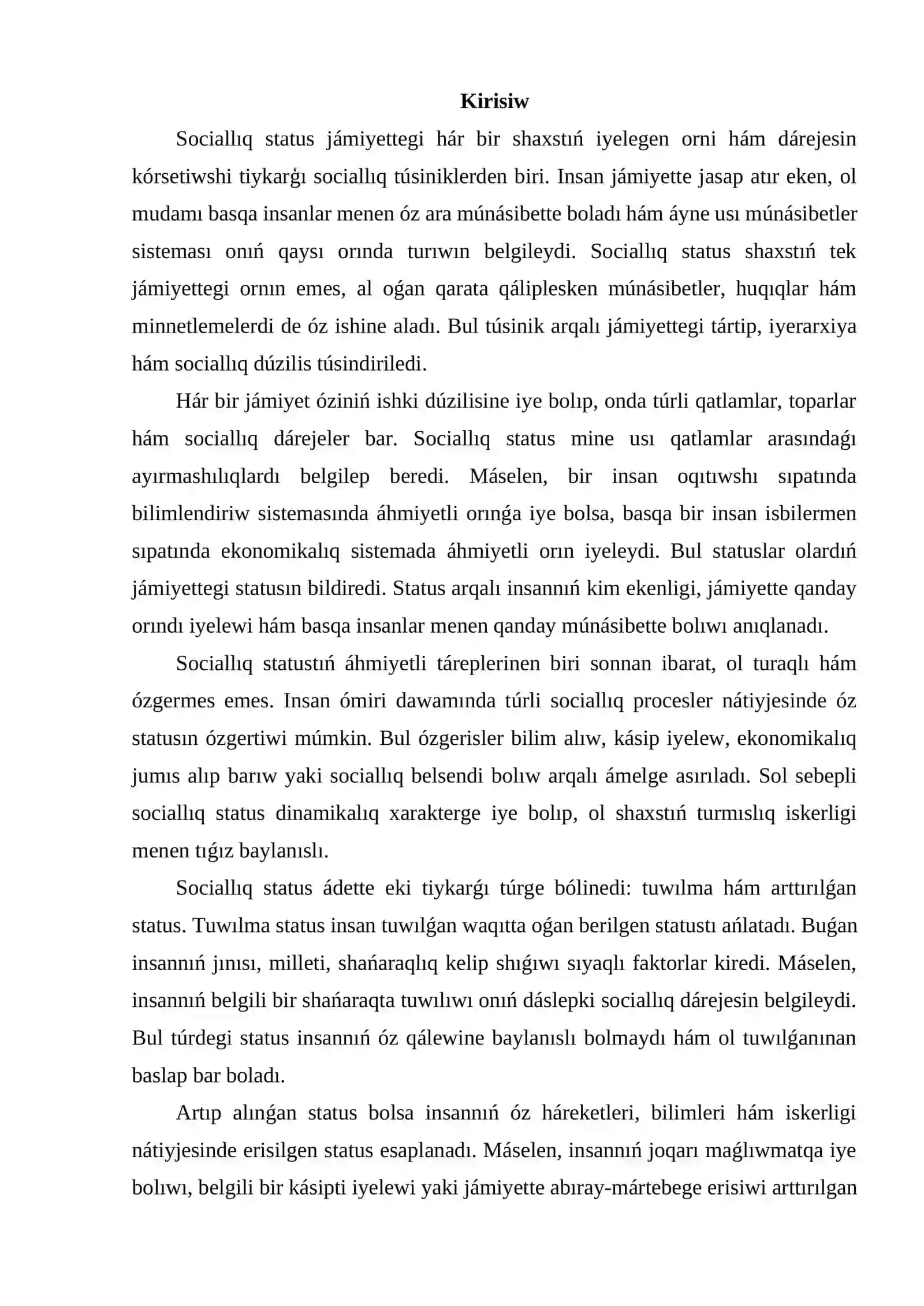 Sociallıq rol hám sociallıq status 2
