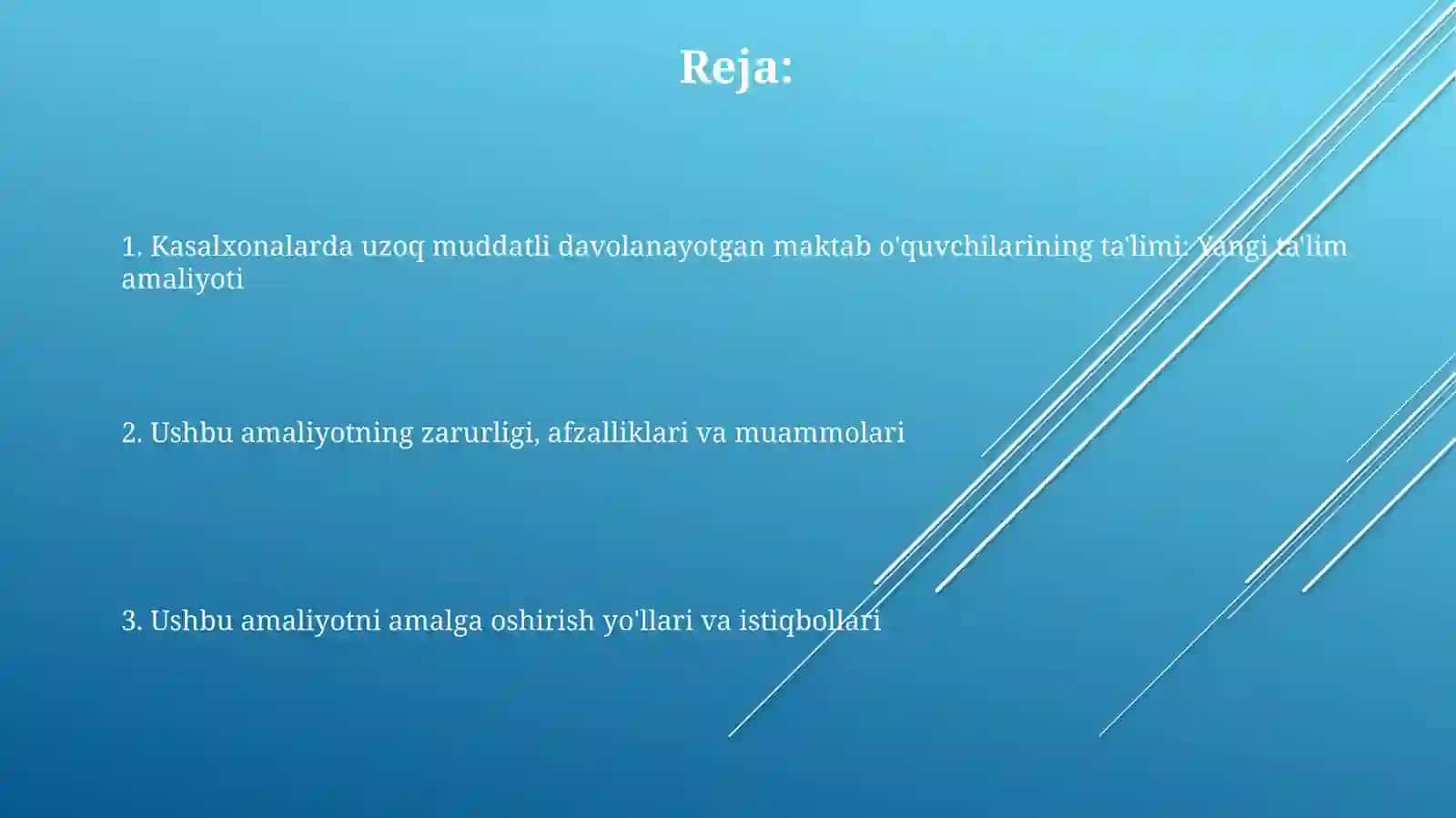 Kasalxonalarda uzoq muddatli davolanayotgan maktab o'quvchilarining ta'limi: Yangi ta'lim amaliyoti 2