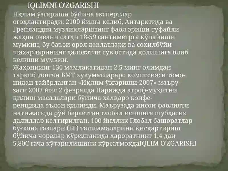 IQLIMNING O'ZGARISHI 2