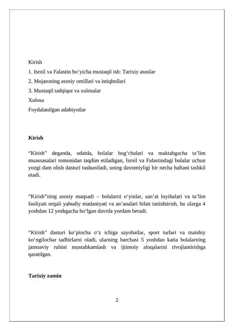 Isroil va Falastin boʻyicha mustaqil ish 2
