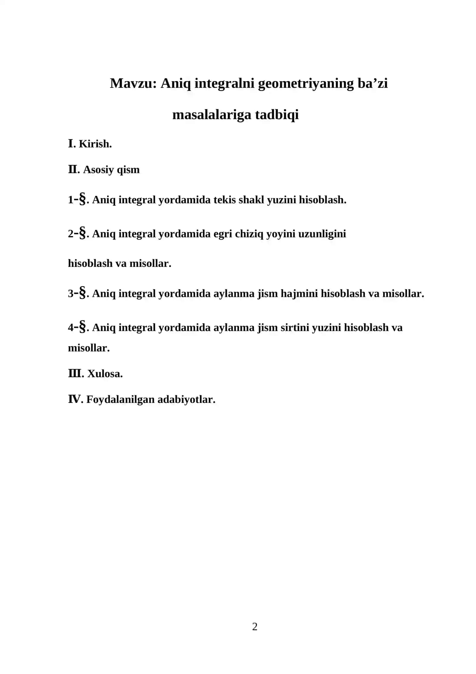 Aniq integralni geometriyaning ba’zi masalalariga tadbiqi 2