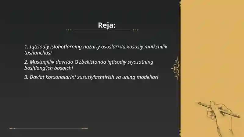 Iqtisodiy islohotlar xususiy mulkchilikning shakllanishi 2