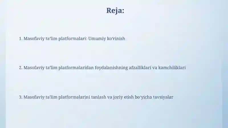 Masofaviy ta‘lim platformalari: Umumiy ko‘rinish 2