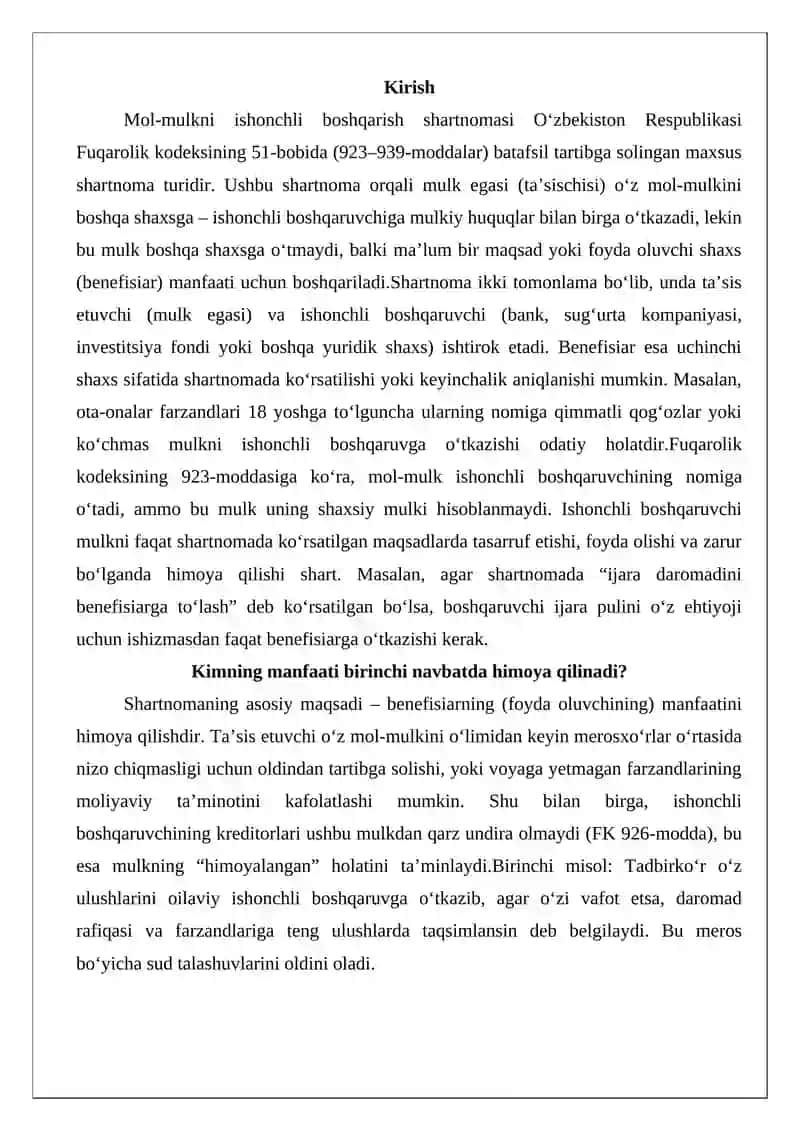 Mol-mulkni ishonchli boshqarish shartnomasi 2
