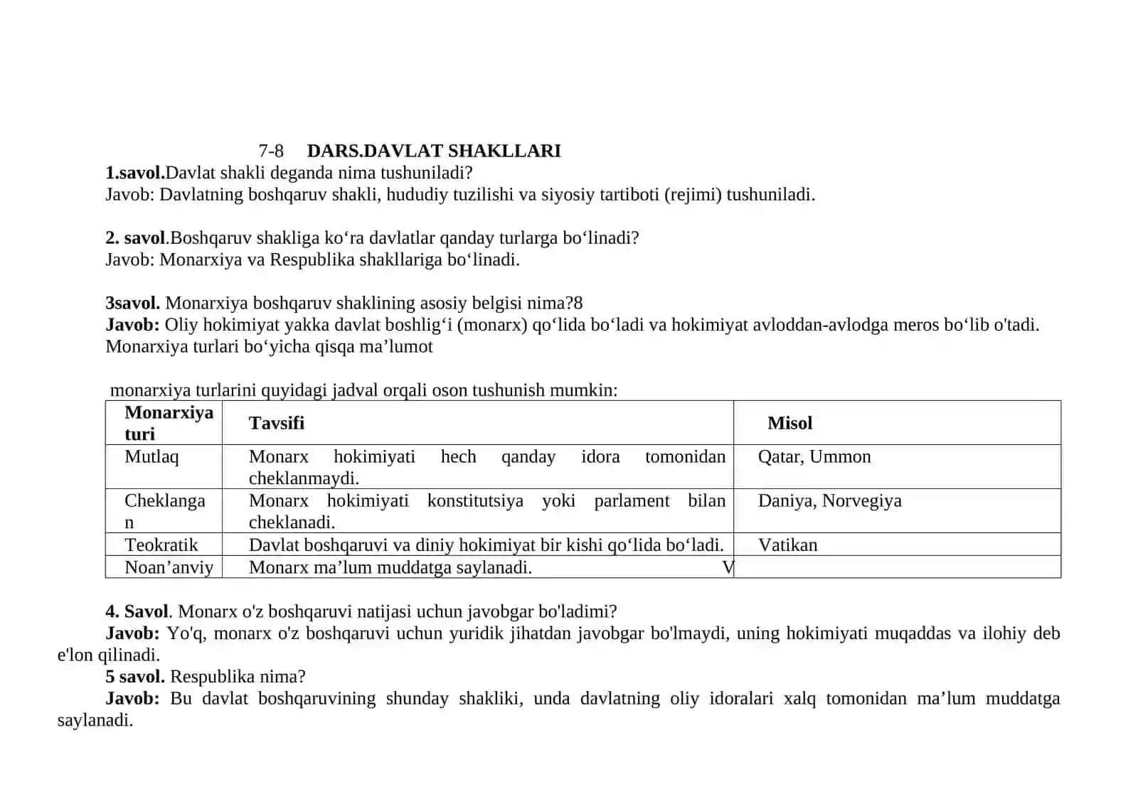 8- sinf Davlat va huquq asoslari darsligi (2024 -yil) Rahmonova Mohigul Farhodjon qizi 2