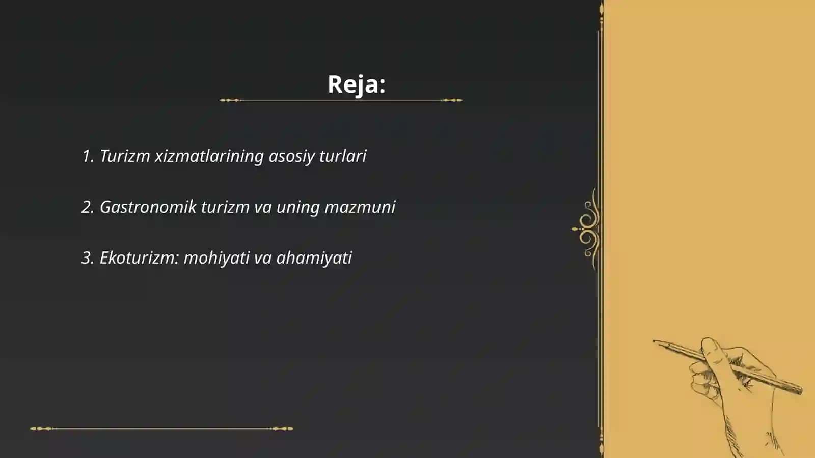 Turizm xizmatlarining asosiy turlari 2