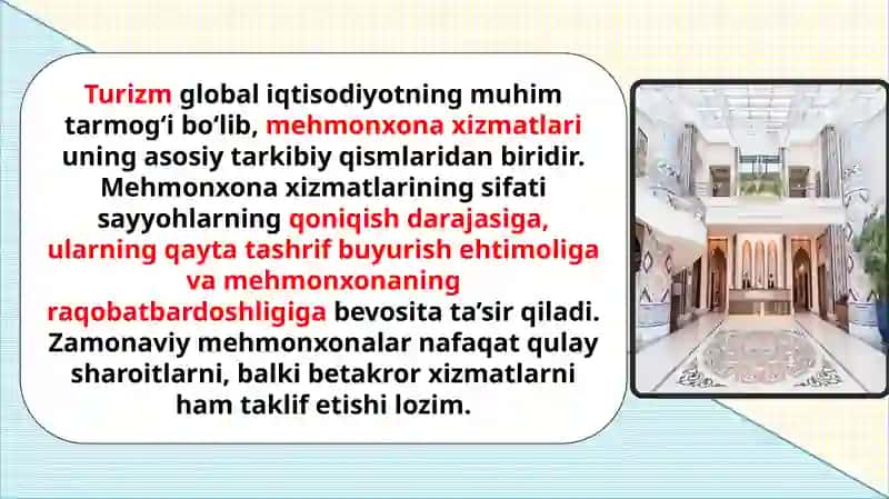 Mehmonxona xizmatlarining sifatini oshirish usullari 2