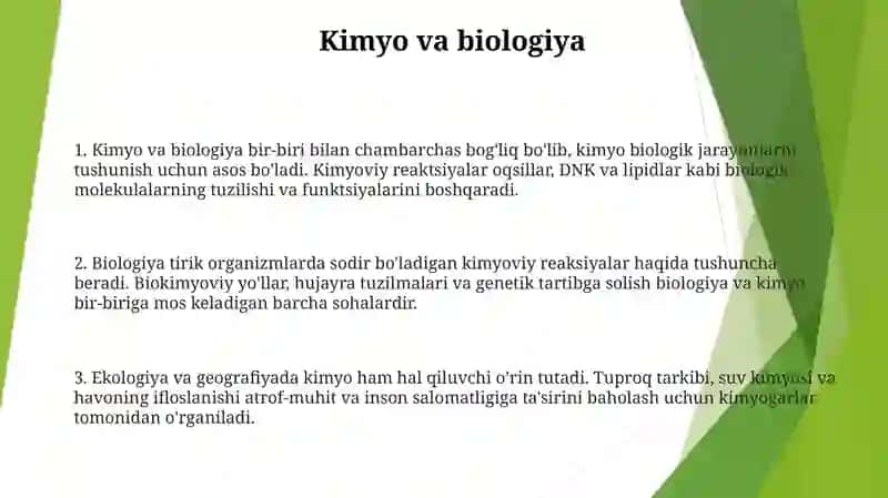 Kimyo Fanining Boshqa ( Biologiya, Ekologiya, Geografiya Va H.K)Fanlar Bilan Bog'Liqligi 2