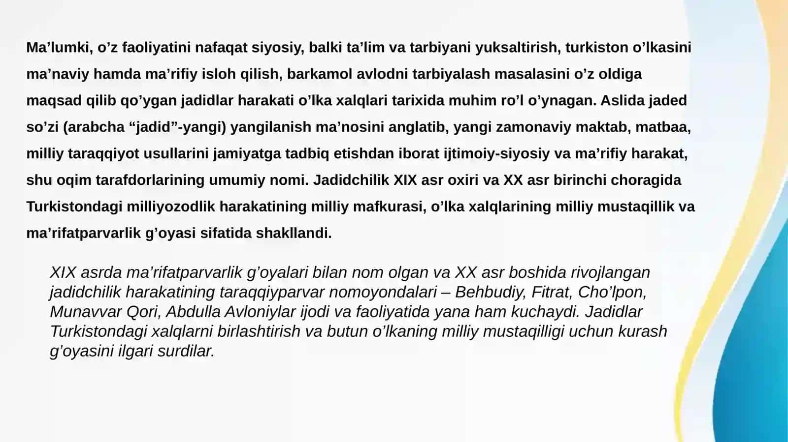 Jadidma’rifatparvarlariningo’lkaijtimoiy-ma’naviyhayotidatutgano’rni 2