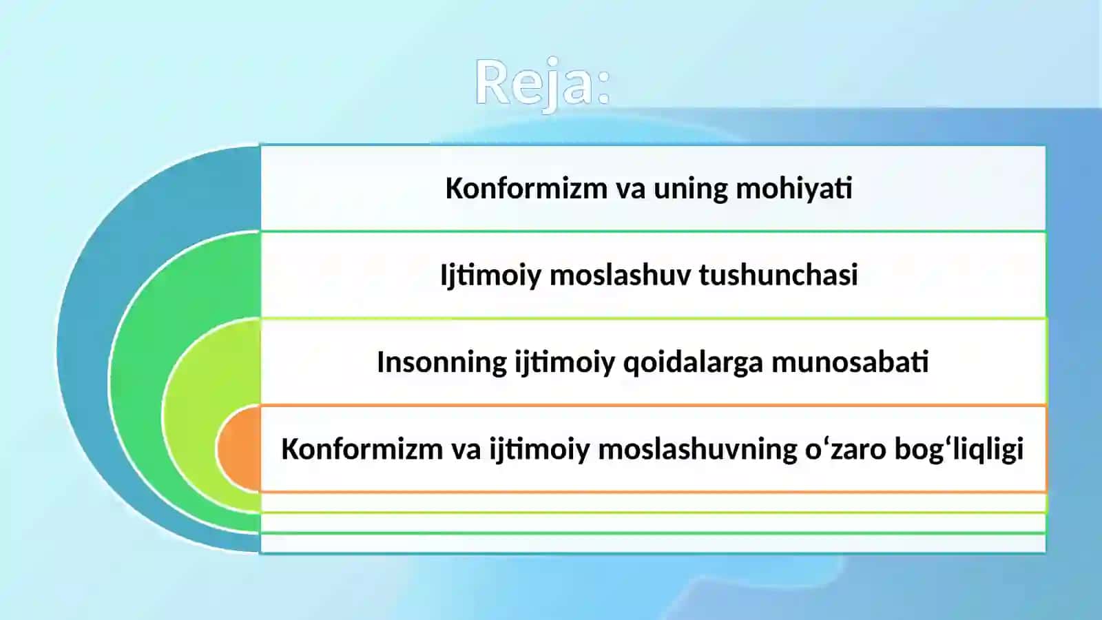 Konformizm va ijtimoiy moslashuv. Insonning ijtimoiy qoidalarga munosabati 2