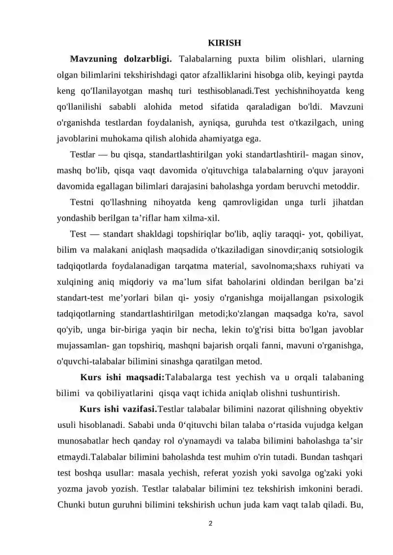 PEDAGOGIK FANLARNI OQITISHDA IJODIY TESTLARDAN FOYDALANISH METODIKASI 2