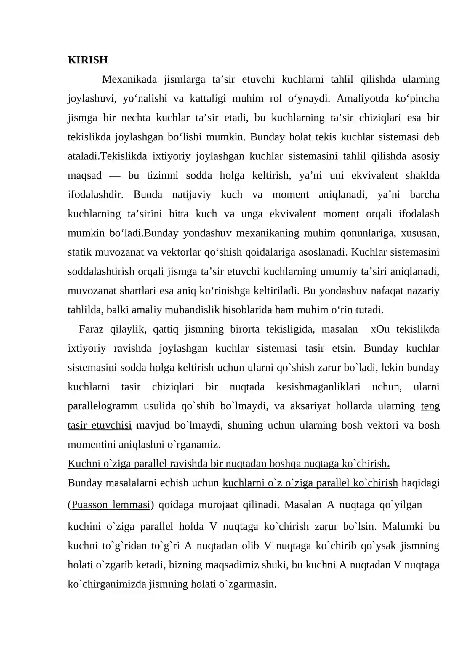 Tekislikda ixtiyoriy joylashgan kuchlar sistemasi sodda xolga keltirish 2