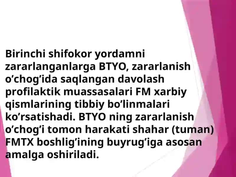 Shikastlanish o’chog’ida dastlabki shifokor yordamini tashkil etish 2