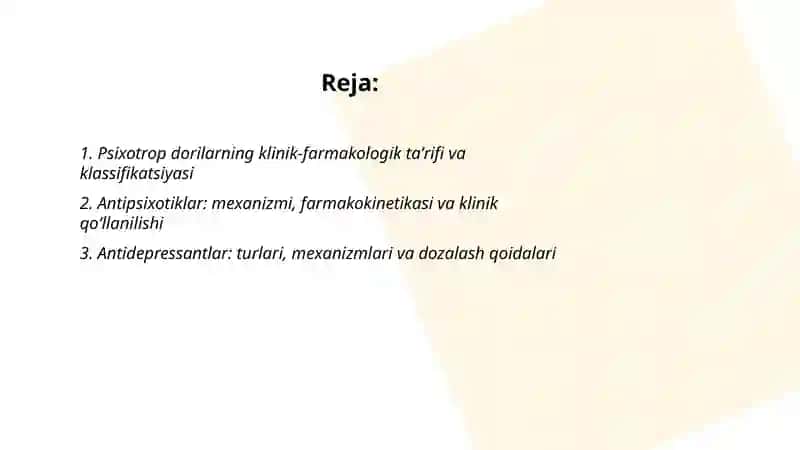 Psixotrop dori vositalarining klinik farmakologiyasi 2