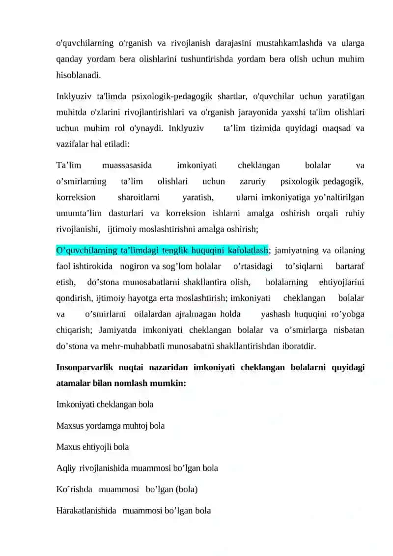 Inklyuziv ta’limning psixologik-pedagogik va tashkiliy shartlari 2
