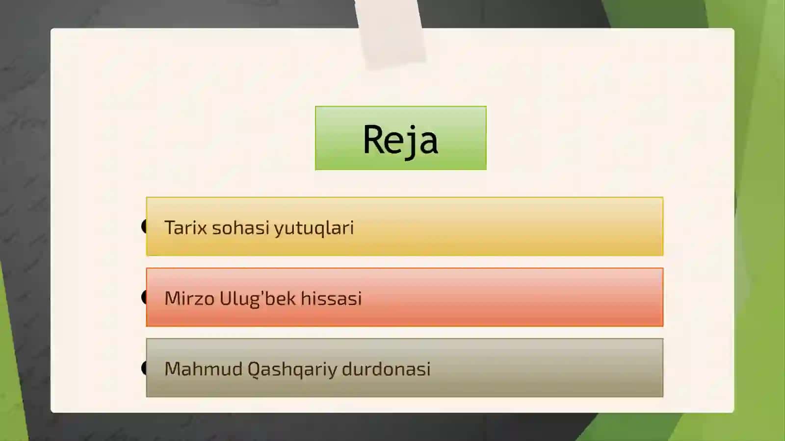 Tarix sohasi fidoyilari Mirzo Ulug’bek Mahmud Qashqariy ilmiy namunalari 2