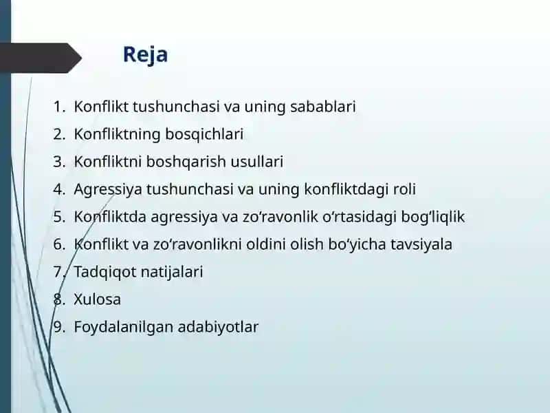 Konfliktogenlar haqida ma’lumot. Konfliktli vaziyatda agressiya va zo'ravonlik. 2