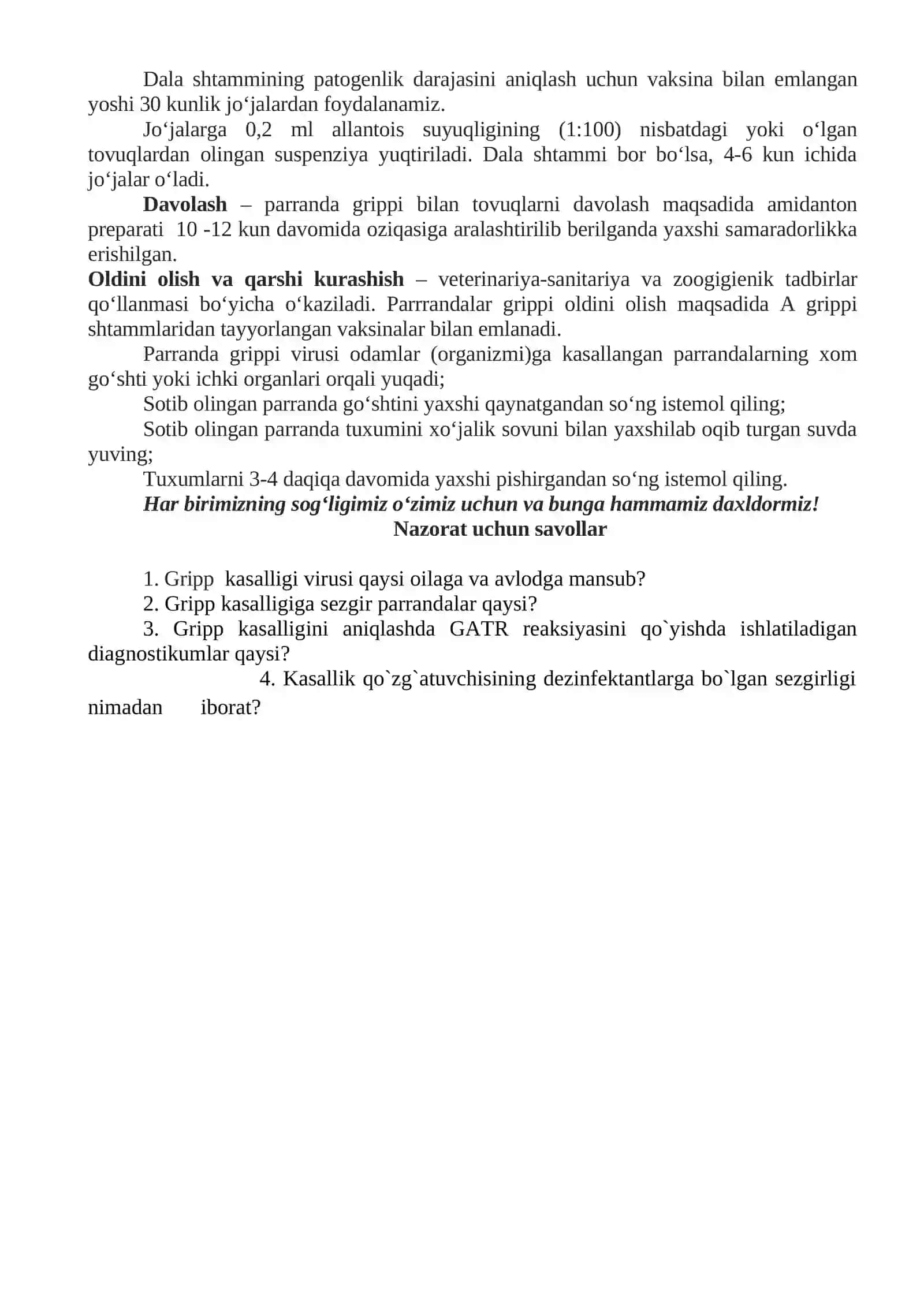 Parrandalarning gripp kasalligiga laboratoriyada diagnoz qo‘yish 2
